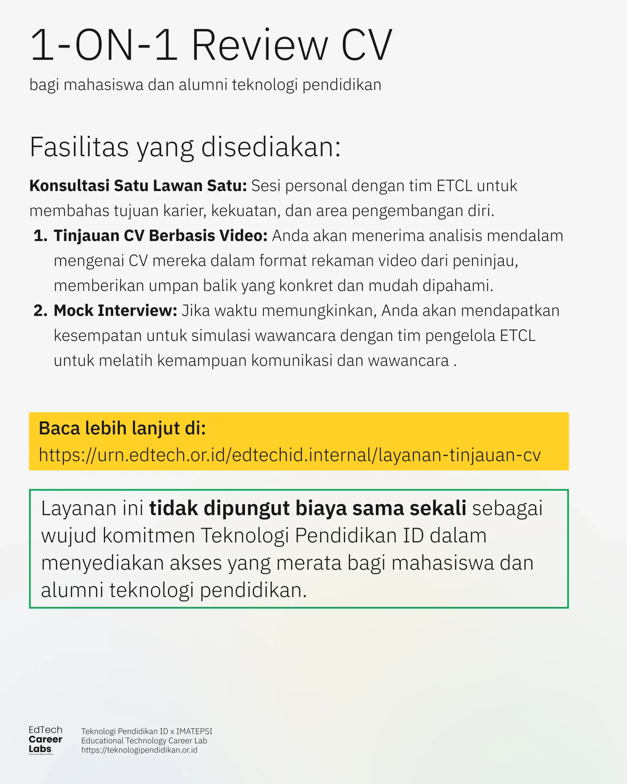 Teknologi Pendidikan ID Meluncurkan Layanan Tinjauan CV dan Konsultasi Karier Gratis untuk Mahasiswa dan Alumni Teknologi Pendidikan